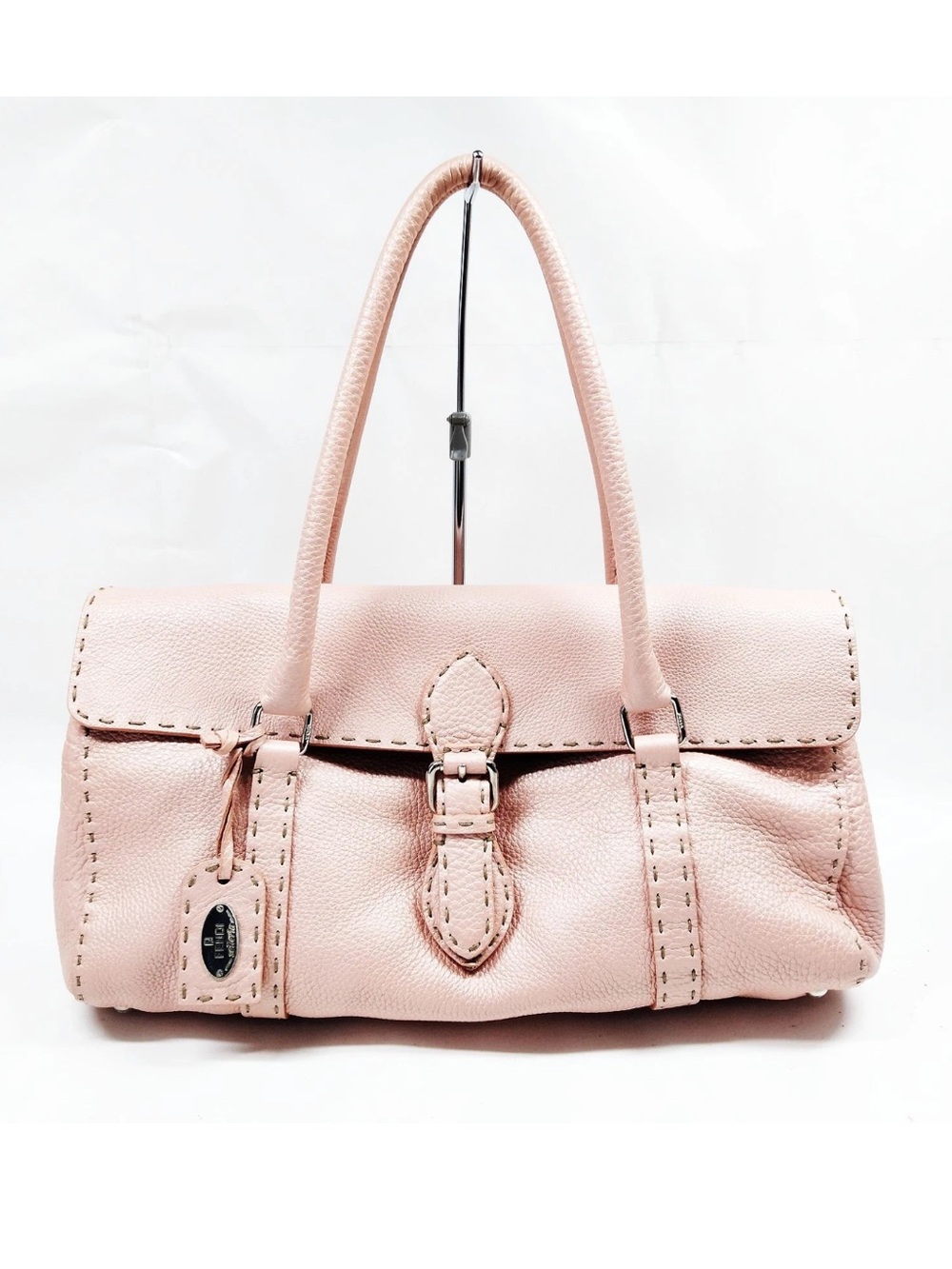 Authentic Fendi Selleria Baby Pink Leather Shoulder Bag